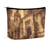 Pochette per il trucco, trousse da viaggio per cosmetici, astuccio organizer per il trucco con stampa di castello medievale vintage, pochette con ampia apertura, accessori da viaggio essenziali, artic