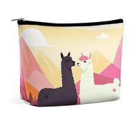 Pochette per il trucco, trousse da viaggio per cosmetici, astuccio organizer per il trucco con stampa "Alpaca innamorati tra le montagne", pochette con ampia apertura, accessori da viaggio essenziali,
