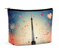 Pochette per il trucco, trousse da viaggio per cosmetici, astuccio organizer per il trucco con stampa a tema Parigi, pochette con ampia apertura, accessori da viaggio essenziali, articoli da toilette
