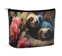 Pochette per il trucco, trousse da viaggio per cosmetici, astuccio organizer per il trucco con stampa di un bradipo e un cucciolo di bradipo, pochette con ampia apertura, accessori da viaggio essenzia