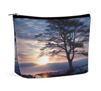 Pochette per il trucco, trousse da viaggio per cosmetici, astuccio organizer per il trucco con stampa a silhouette di ramo d'albero al crepuscolo, pochette con ampia apertura, accessori da viaggio ess
