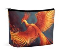 Pochette per il trucco, trousse da viaggio per cosmetici, astuccio organizer per il trucco con stampa fenice arancione e rossa, pochette con ampia apertura, accessori essenziali per il viaggio e per l