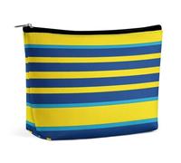 Pochette per il trucco, trousse da viaggio per cosmetici, astuccio organizer per il trucco con stampa a righe gialle e blu, pochette con ampia apertura, accessori da viaggio essenziali, articoli da to