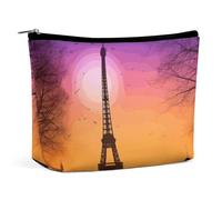 Pochette per il trucco, trousse da viaggio per cosmetici, astuccio organizer per il trucco con stampa di San Valentino, Parigi, Torre Eiffel, coppia romantica, carrozza, tramonto, borsa a pochette con