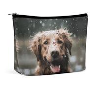 Pochette per il trucco, trousse da viaggio per cosmetici, astuccio organizer per il trucco con stampa di un cane felice sotto la pioggia, pochette con ampia apertura, accessori essenziali da viaggio,