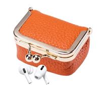 Pochette per monete in pelle, portamonete in pelle, portafoglio da viaggio, Kiss Lock portamonete pochette di cambiamento, astuccio da toilette da trucco per donne per viaggi, Arancione 1., Se