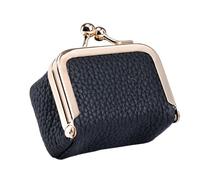 Pochette per monete in pelle, portamonete in pelle, portafoglio da viaggio, Kiss Lock portamonete pochette di cambiamento, astuccio da toilette da trucco per donne per viaggi, Nero, Se