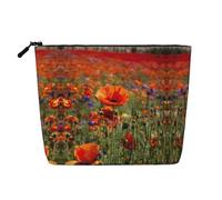 Pochette per trucchi con stampa di papaveri e fiori per donne, grande capacità, da viaggio, con cerniera