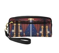Pochette per trucchi piccola in pelle con stampa magica di stadio, borsa da viaggio per donne, astuccio cosmetico riutilizzabile con cerniera, Nero , Taglia unica