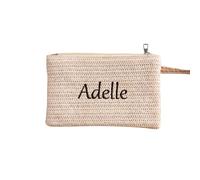Pochette Personalizzata da donna in Paglia - Borsa da spiaggia estiva in stile Bohemien con Cerniera - Braccialetto in stile Nautico, Adatto per Donne e Ragazze