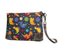 Pochette piccola da donna - Dinosauri nello spazio portafogli da polso in pelle per donne con cinturino da polso