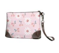 Pochette piccola da donna, in pelle con margherite, con cinturino da polso