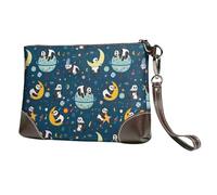 Pochette piccola da donna, in pelle, con panda che dorme nello spazio, con cinturino da polso