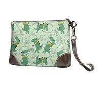 Pochette piccola da donna - Simpatici dinosauri nello spazio portafogli da polso in pelle da donna con cinturino da polso