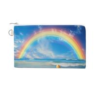 Pochette portamonete con arcobaleno sopra il mare, nuvole e stelle marine, con cerniera, Stile:, Taglia unica