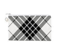 Pochette portamonete in tela Cameron Black White Tartan PixelSimple, compat