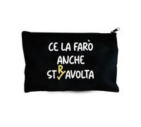 Pochette Portatrucchi in Tela Nera con Scritta, 21x13 cm con scritta Ce la farò anche stravolta