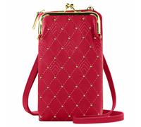 Pochette tracolla per smartphone trapuntata effetto rombi borchie fragola