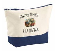 Pochette Trucchi con Scritta Essere Prof Di Inglese È La Mia Vita | Beauty Case Grande in Cotone Bicolore, 5 L, 33 × 23 cm, Zip in Metallo | Pochette Viaggio | Regalo per Lei, Compleanno