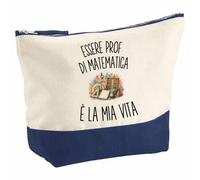 Pochette Trucchi con Scritta Essere Prof Di Matematica È La Mia Vita | Beauty Case Grande in Cotone Bicolore, 5 L, 33 × 23 cm, Zip in Metallo | Pochette Viaggio | Regalo per Lei, Compleanno