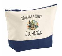 Pochette Trucchi con Scritta Essere Prof Di Scienze È La Mia Vita | Beauty Case Grande in Cotone Bicolore, 5 L, 33 × 23 cm, Zip in Metallo | Pochette Viaggio | Regalo per Lei, Compleanno