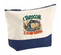 Pochette Trucchi con Scritta I Tarocchi È la Mia Terapia | Beauty Case Grande in Cotone Bicolore, 5 L, 33 × 23 cm, Zip in Metallo | Pochette Viaggio | Regalo per Lei, Compleanno