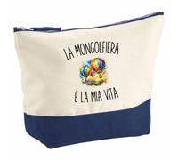 Pochette Trucchi con Scritta La Mongolfiera È La Mia Vita | Beauty Case Grande in Cotone Bicolore, 5 L, 33 × 23 cm, Zip in Metallo | Pochette Viaggio | Regalo per Lei, Compleanno