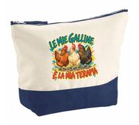 Pochette Trucchi con Scritta Le Mie Galline È la Mia Terapia | Beauty Case Grande in Cotone Bicolore, 5 L, 33 × 23 cm, Zip in Metallo | Pochette Viaggio | Regalo per Lei, Compleanno