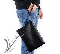 Pochette uomo da polso nera borsello borsa a mano grande porta documenti chiavi