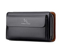Pochette Uomo Pelle da Polso Portafoglio Borsello a Mano Affari Viaggio Borsa da Polso con Zip Handbag Cellulare Contanti Portatile Ideal per Ufficio/Business/Casual/Appuntamenti,Black