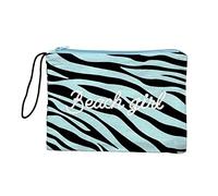 Pochette Zebra 100% Cotone Con Laccio e Zip Borsa da Spiaggia 28x22 cm Interno Impermeabile (Azzurro)