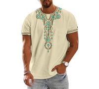 pochikiki- Uomo Aboriginal T-Shirts Sport Casual Loose Top Egypt Style Summer Short Sleeves Africa Ethnic Style O-Neck Top Vintage Blouse