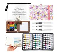 Pocket Artist - Set da viaggio per acquerelli da viaggio, 15 griglie, mini set di acquerelli da viaggio, include una tavolozza pieghevole in legno, un album da disegno, una borsa portaoggetti