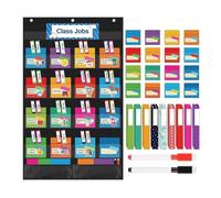 Pocket Chart - 24x22in Colorful Heavy Duty Classroom Organizer Chart, Educational Pocket Charts For Class Jobs Teacher Assistant Management Activities, School Home Office