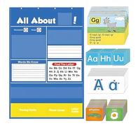 Pocket Chart Letter Learning - Paper 104 Word Cards 26 Letter Tracing Alphabet Wall Chart | Homeschool Kindergarten Classroom Alphabet Tool, 4 Door Hooks Included | For Preschool Early Years Literac