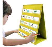 Pocket Chart Stand - Desktop Tabletop Pocket Chart | Self-Standing Portable Classroom Charts For Students And Teachers, Eco-Friendly Non-Woven Fabric, High-Density Cardboard, Blue Yellow Red