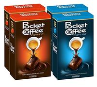 Pocket Coffe Mix, 2X Caffe Espresso 100% Arabica + 2X Decaffeinato con 18 Praline al Cioccolato e Caffe 225 g [4 Confezioni]