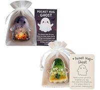 Pocket Comfort Ghosts, A Hug in Your Pocket, Pockets Hug Ghost with Encouragement Card Cute Mini Charm, Grant Courage to Bless The Pocket Ghost,Small Decorative Keepsake (2pcs,all)