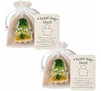 Pocket Comfort Ghosts, A Hug in Your Pocket, Pockets Hug Ghost with Encouragement Card Cute Mini Charm, Grant Courage to Bless The Pocket Ghost,Small Decorative Keepsake (2pcs,Four-leaf clover)