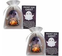 Pocket Comfort Ghosts, A Hug in Your Pocket, Pockets Hug Ghost with Encouragement Card Cute Mini Charm, Grant Courage to Bless The Pocket Ghost,Small Decorative Keepsake (2pcs,Pumpkin)