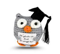 Pocket Hug Gufo - regalo di laurea per bambola, corda della fortuna fatta a mano con biglietto motivazionale, dolce portafortuna per compleanno, esame e buon miglioramento, regalo positivo per