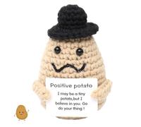 Pocket Hug Positive Potato,divertente mini patata positiva,bambola creativa in lana lavorata a maglia,mini peluche Pocket Hug,per regalo per la famiglia (Patate con Cappello)