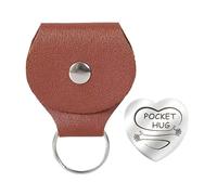 Pocket Hug Tokens - Portachiavi a forma di cuore in pelle su entrambi i lati, con citazioni sulle relazioni a lunga distanza, con incisioni su entrambi i lati, con portachiavi in pelle, Marrone, Refer