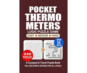 Pocket Puzzle Book: 240 Puzzles, Thermometers, Great Logic Puzzle Game, A Compact and Travel Puzzle Book, 3 Levels: Easy Medium and Hard, Pocket size 4x6 Inches.