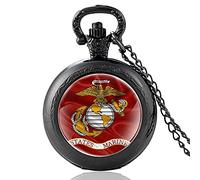 Pocket Watch US Marine Corps Design Glass Dome Pocket Watch Men's Women's Pendant Necklace Chain Hour Clock Pocket Watch Gift Gift Black