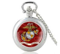 Pocket Watch US Marine Corps Design Glass Dome Pocket Watch Men's Women's Pendant Necklace Chain Hour Clock Pocket Watch Gift Gift Silver