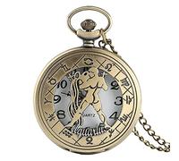 Pocket Watch Zodiac Pattern Pocket Watch Modern Necklace Chain Copper Retro Style Twelve Constellation Men's and Women's Clock Gift Gift Aquarius