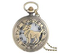 Pocket Watch Zodiac Pattern Pocket Watch Modern Necklace Chain Copper Retro Style Twelve Constellation Men's and Women's Clock Gift Gift Aries