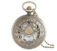 Pocket Watch Zodiac Pattern Pocket Watch Modern Necklace Chain Copper Retro Style Twelve Constellation Men's and Women's Clock Gift Gift Cancer