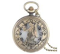 Pocket Watch Zodiac Pattern Pocket Watch Modern Necklace Chain Copper Retro Style Twelve Constellation Men's and Women's Clock Gift Gift Virgo